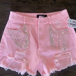 Pink Denim Rhinestone cut off Nashville shorts small NEW